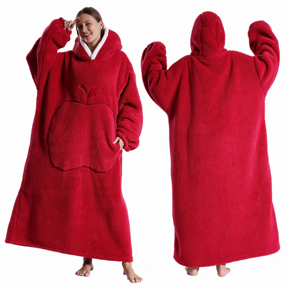 Couvertures Portables Extra Longues Hiver Flanelle Couverture à Capuche avec Manches Longues Hommes Femmes Couverture Douce et Confortable pour Adultes