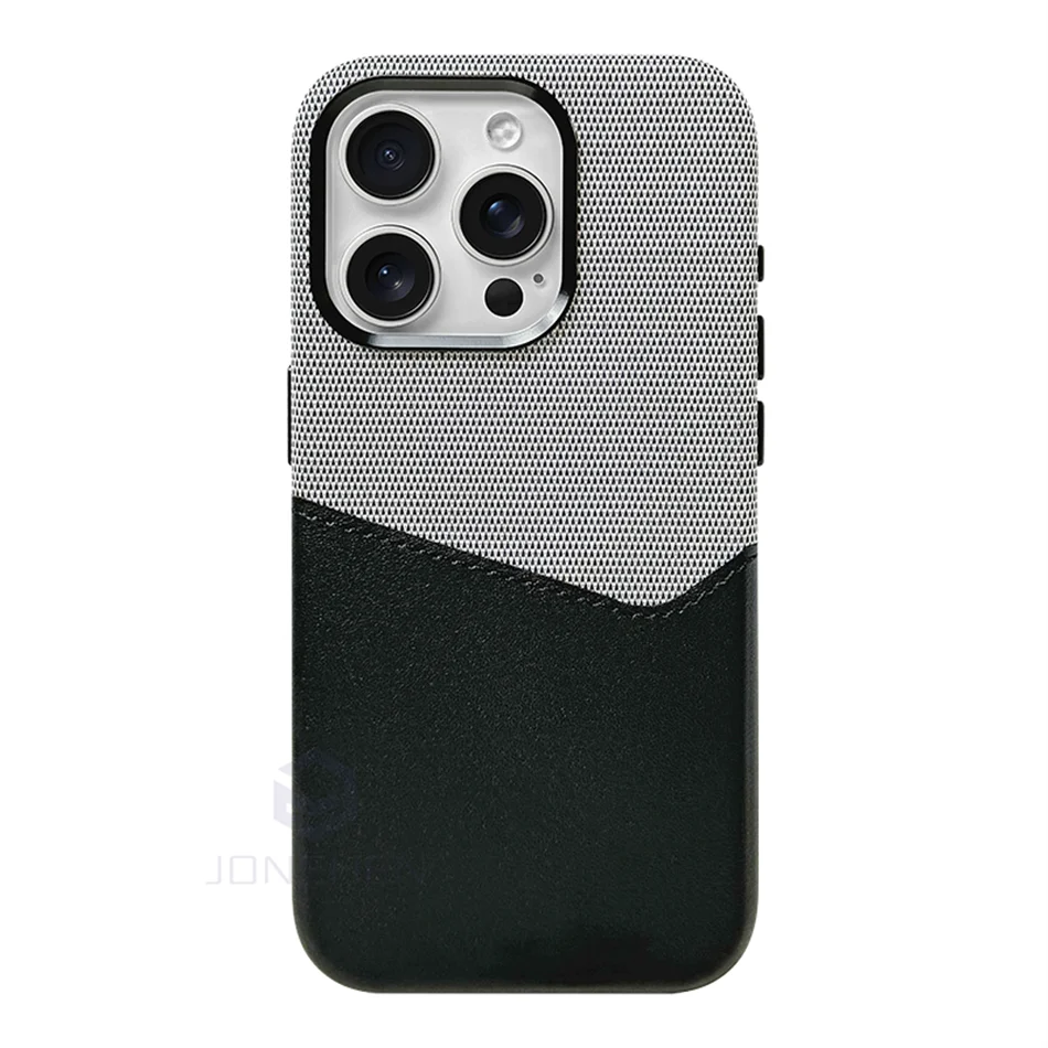 Magsafe Kartenhalter-Lederhülle für iPhone 16 15 13 12 17 Pro Max 14 Plus Tasche Kabelloses Laden Magnetische Abdeckung aus Legierung mit Linsenrahmen