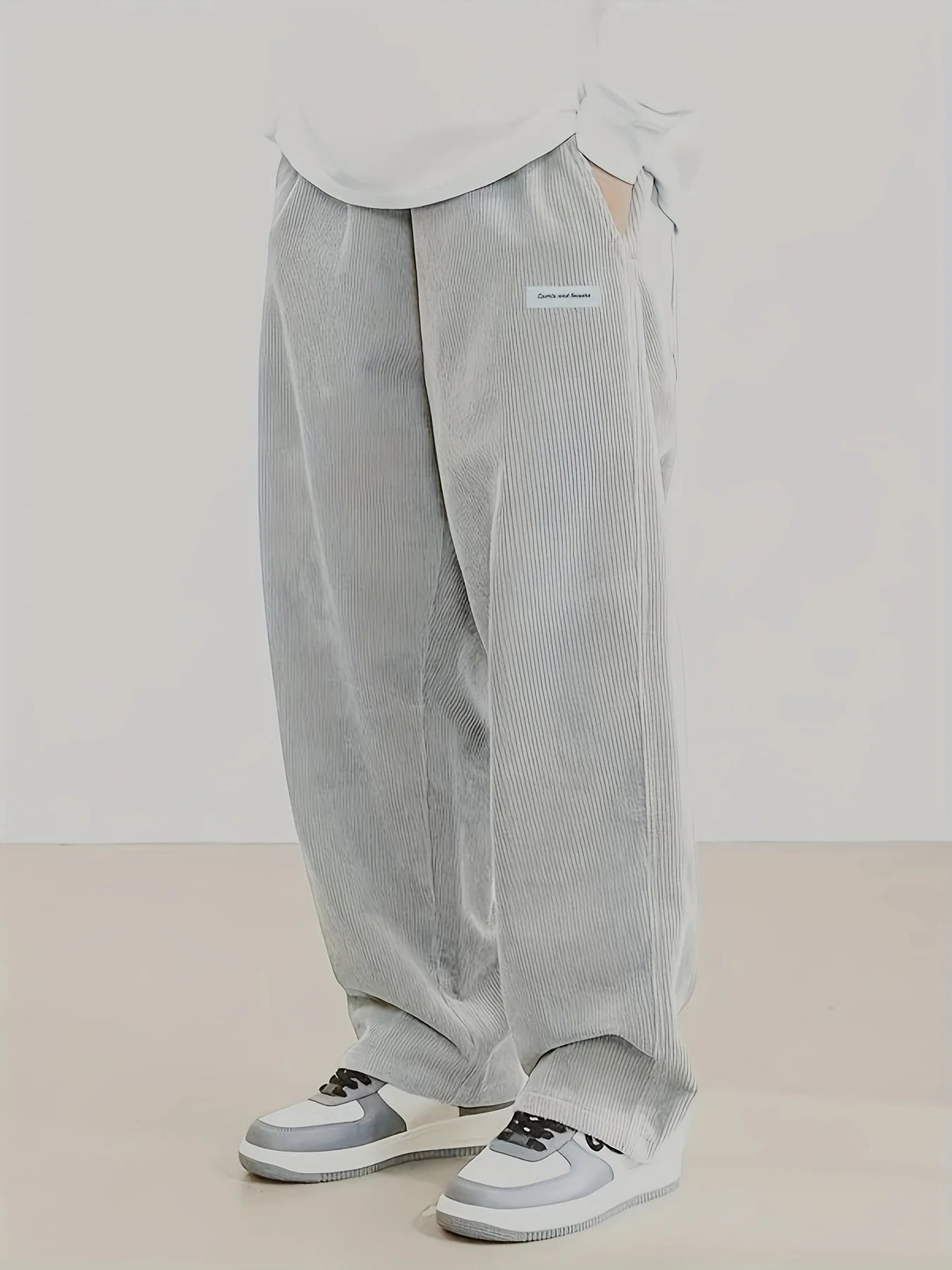Autumn Mens Corduroy Casual Pants Fashion Loose Fit Pants Straight Sweatpants Elastic Waist Drawstring Outdoor Streetwear