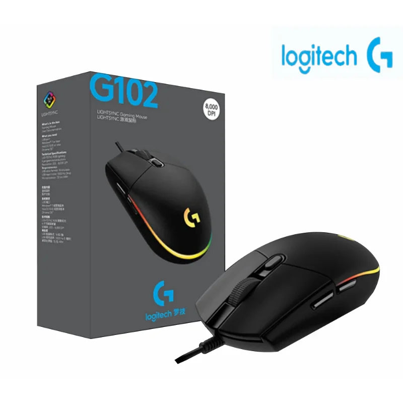 Souris de jeu Logitech (G) G102 Souris RVB Conception légère 200-8000DPI Souris ergonomique de deuxième génération Souris d'ordinateur