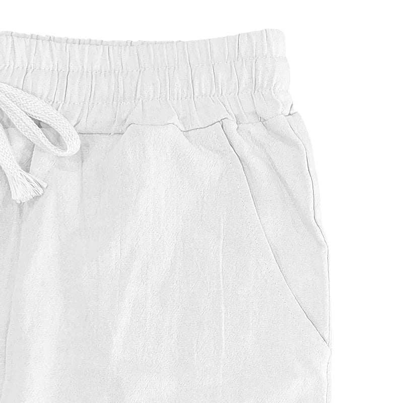 2024 neue Baumwoll-Leinen-Hose für Herren, große Größe, lässig, einfarbig, Schnürung