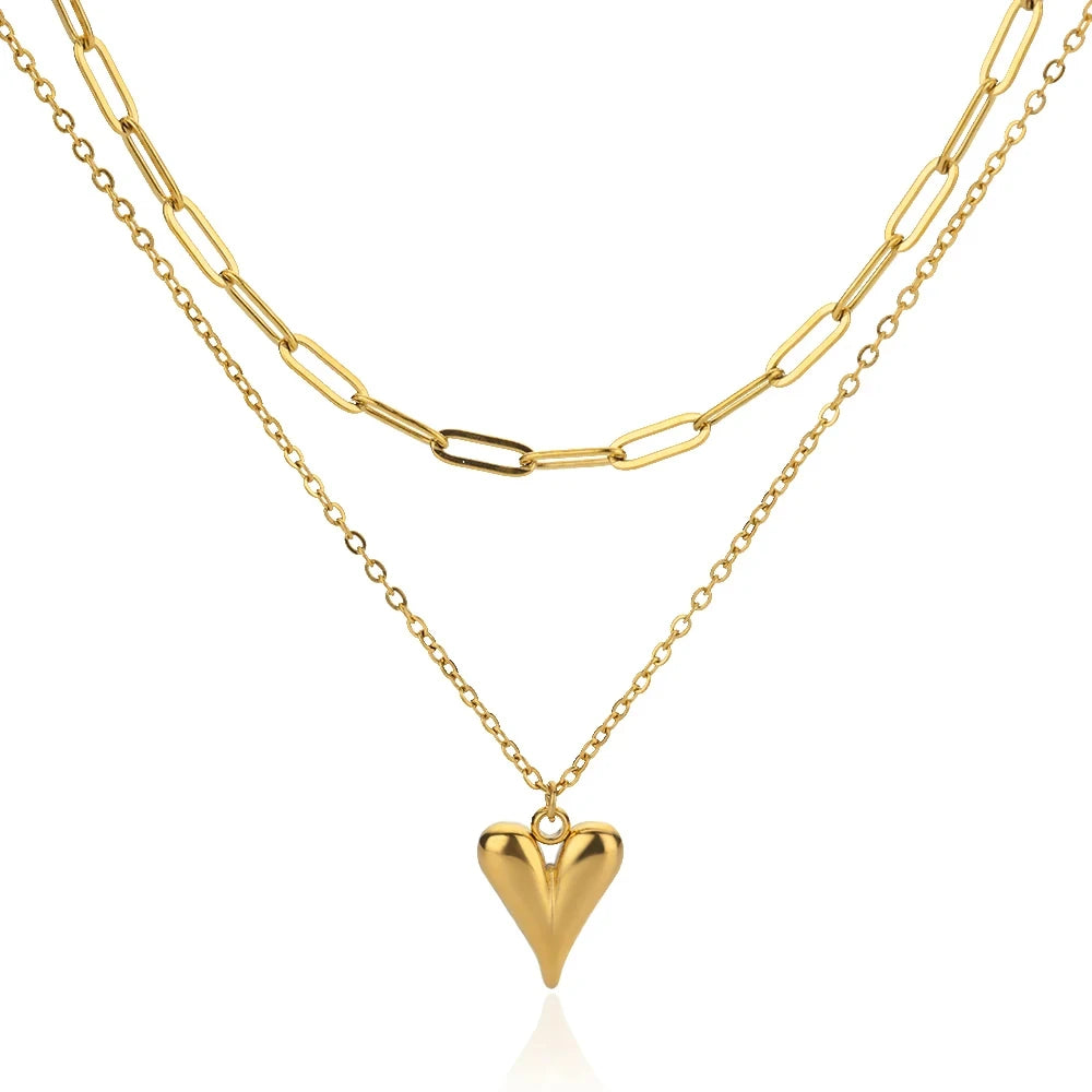 Colliers multicouches en forme de cœur pour femmes, en acier inoxydable, couleur or, pendentif œil maléfique, chaîne ras du cou, bijoux de mariage, cadeau