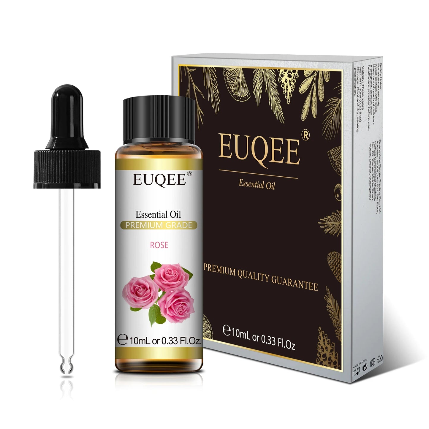 EUQEE Huile essentielle pure de 10 ml avec compte-gouttes Bergamote Rose Cannelle Lavande Jasmin Eucalyptus Vanille Set d'huiles essentielles aromatiques