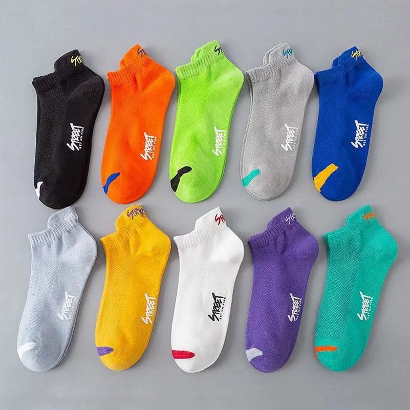 10 Pairs Fashion Mesh Summer Cute Cartoon Eyes Embroidered Sweat Absorbent Breathable Men Low Cut Ankle Knitted Boat Socks