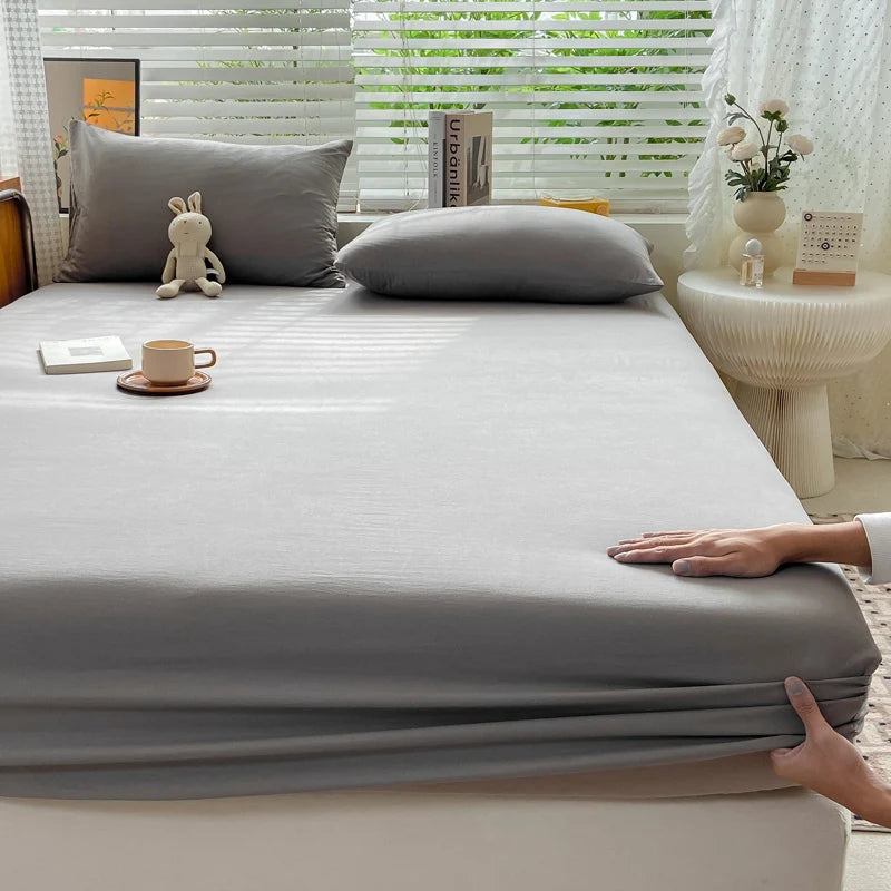 Drap-housse en coton doux avec élastiques, couleur unie, antidérapant, pour lit double, King, Queen, 140/160/200