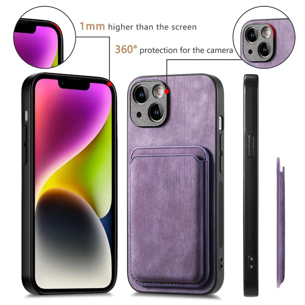 Vintage-Lederhülle mit abnehmbarem magnetischem Kartenhalter für iPhone 17 Air 16e 16 Pro Max 15 14 Plus 13 12 11