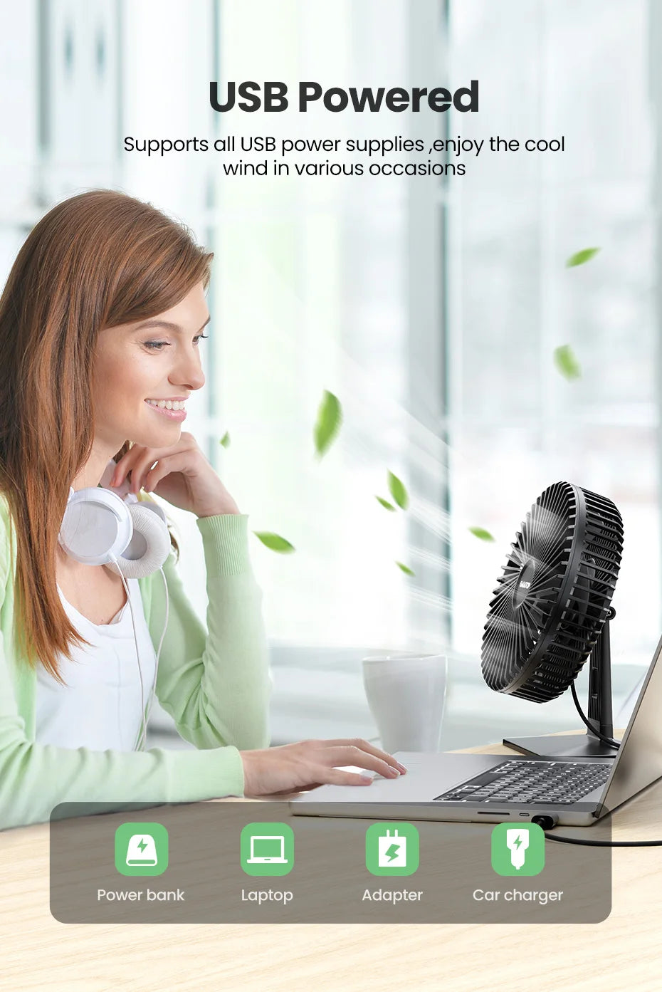 GAIATOP Schreibtischventilator Tragbarer USB Ventilator 90° Verstellbarer Kühlventilator Leise 3-Stufen-Einstellung Ultra Leise Geeignet für Zuhause, Schreibtisch, Büro