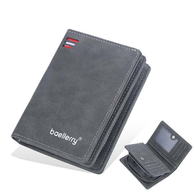 Baellerry Portefeuilles en Cuir pour Hommes Fermeture Éclair Porte-Monnaie Court Hipster Porte-Cartes de Crédit Inserts Portefeuilles Vintage