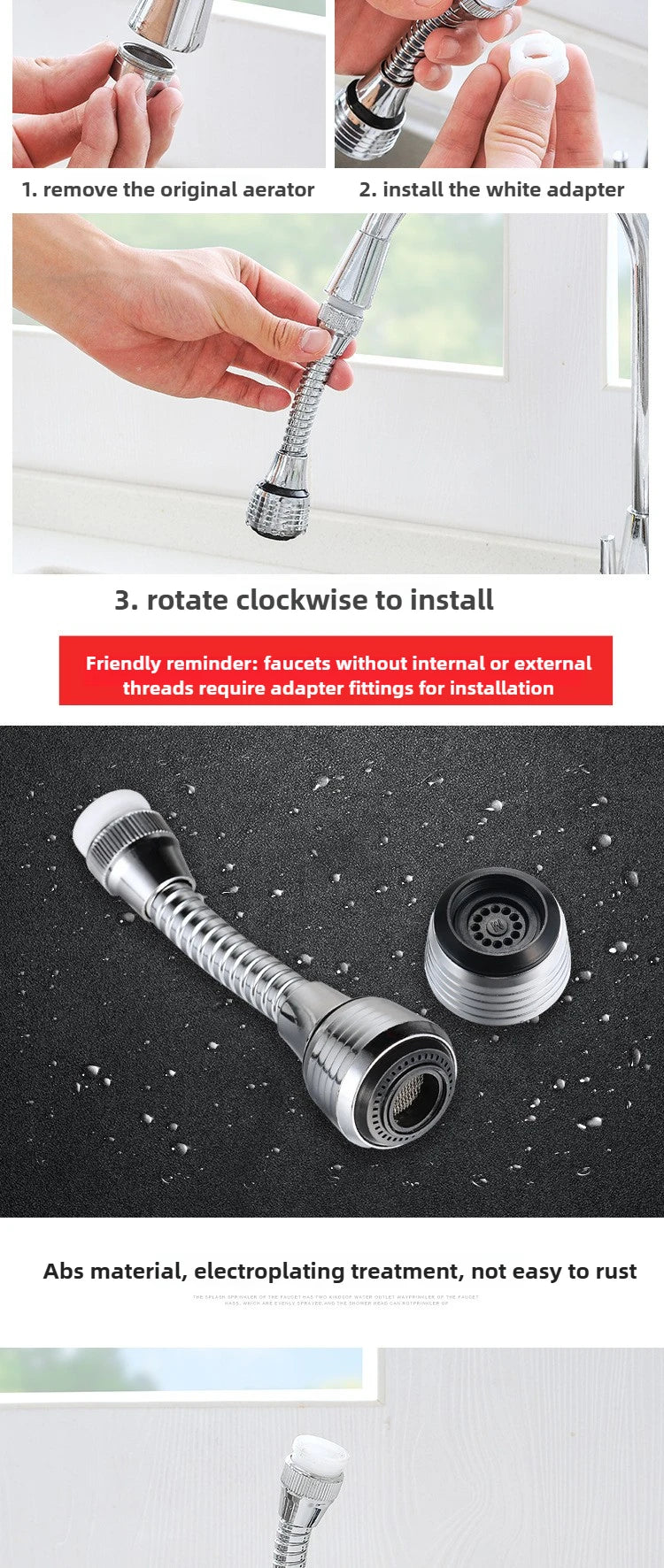 Water Tap Extension Water Faucet Extender Anti-Splash Heads Kitchen Faucets Extender Spare Parts Faucets Extended Aerator Filter