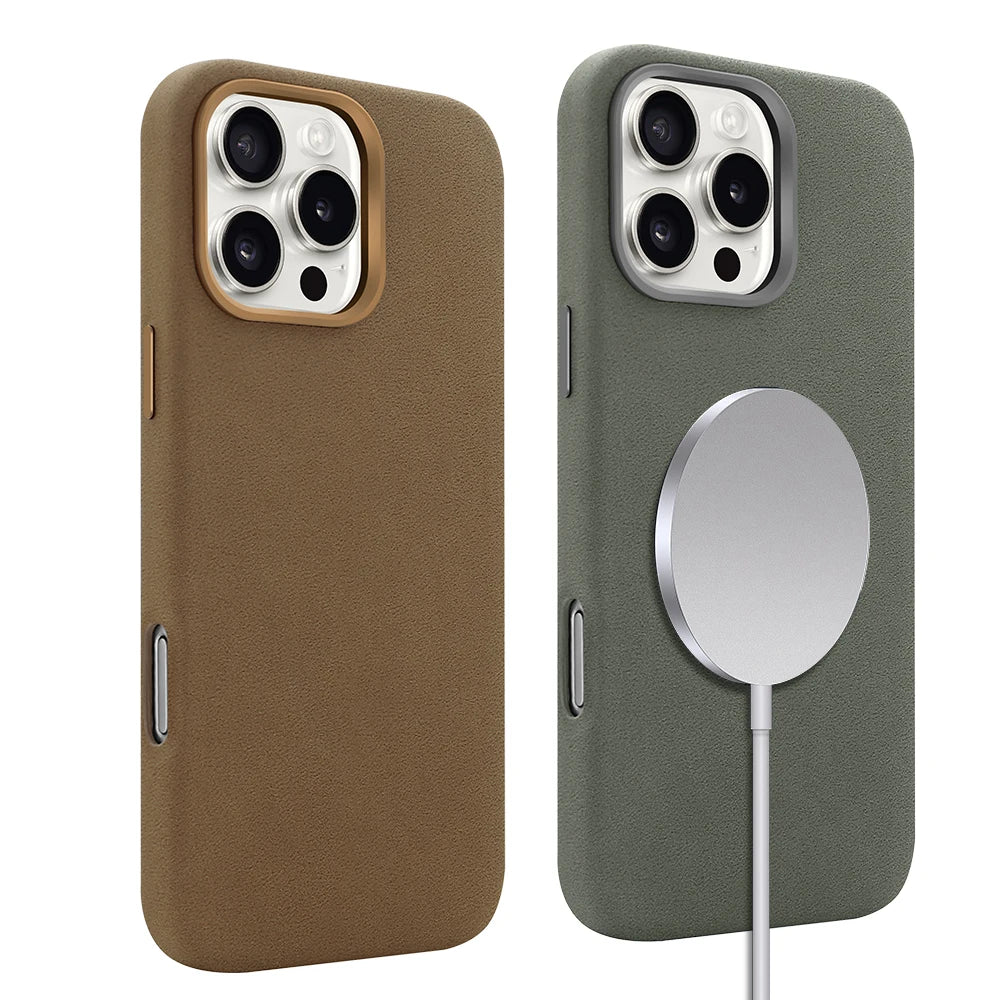 Suede Phone Case for iPhone 17 pro with Magnetic Wireless Charging Anti-Drop Cover Compatible with iPhone 17 16 15 pro Max