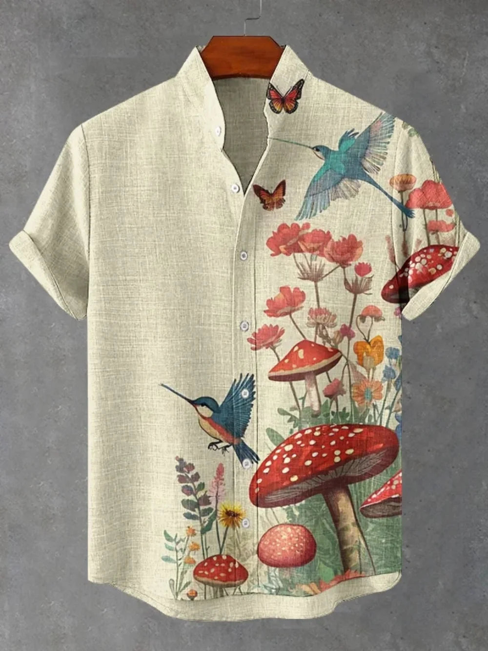 Chemise d'été à manches courtes pour homme, style streetwear, associée à un cardigan en lin imprimé en 3D, col montant tendance et haut respirant