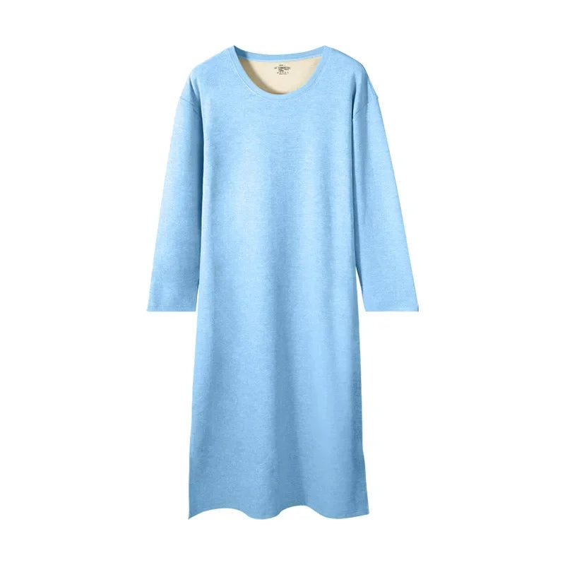 Men's autumn and winter long-sleeved one-piece nightdress knee bathrobe long nightgown integrated loungewear wool silk pajamas