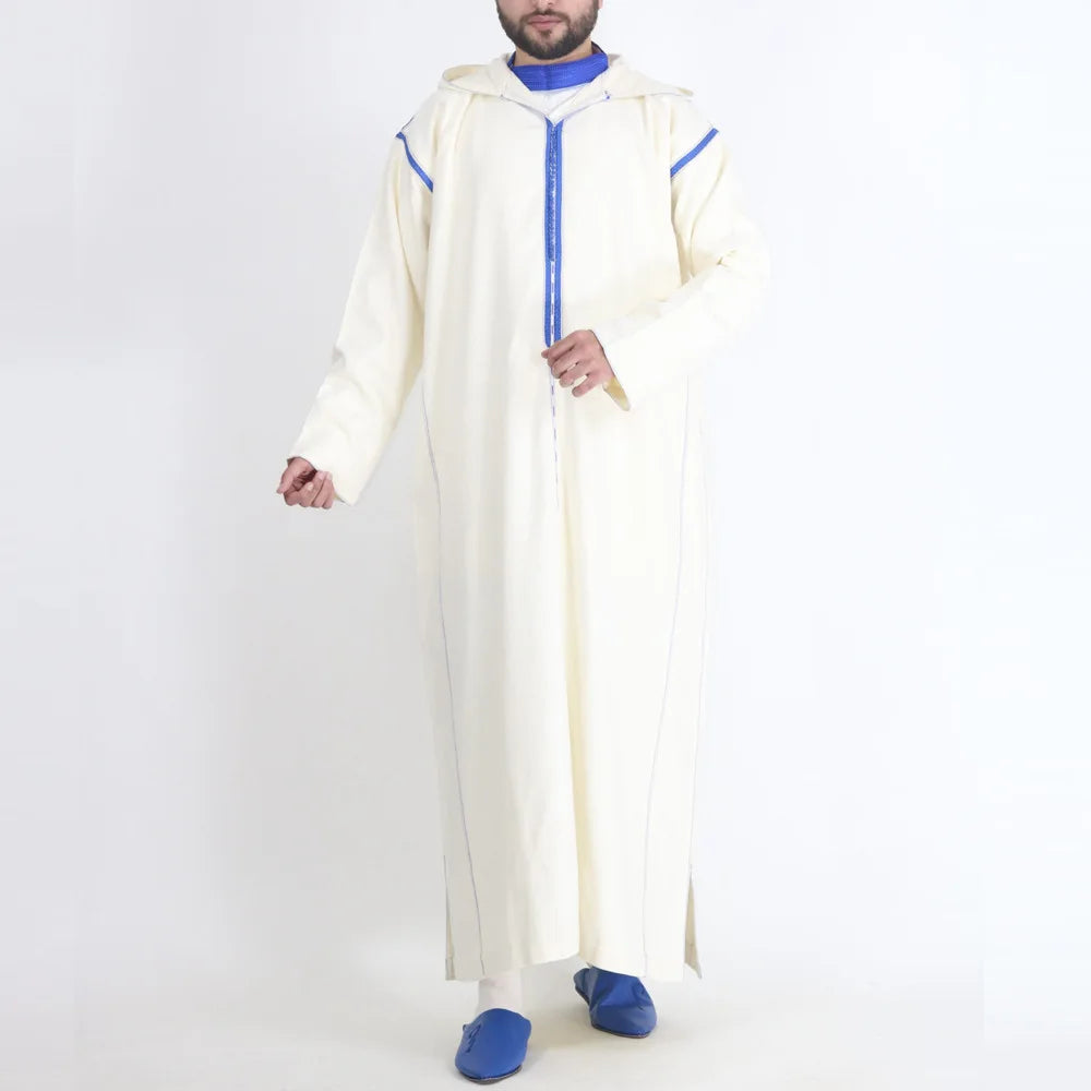 Herren Muslim Thobe 2026 Mittlerer Osten Jubba Thobe Langarm Islamisches Gewand Herren Muslimisches Kleid Saudi-Arabisch Kapuzen-Thobe Abaya Männlich