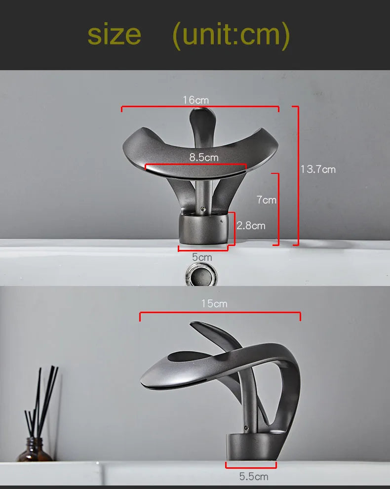 Robinet de lavabo doré/blanc, robinet de salle de bain noir, mitigeur de lavabo créatif en laiton gris, robinet de lavabo cascade chaud et froid