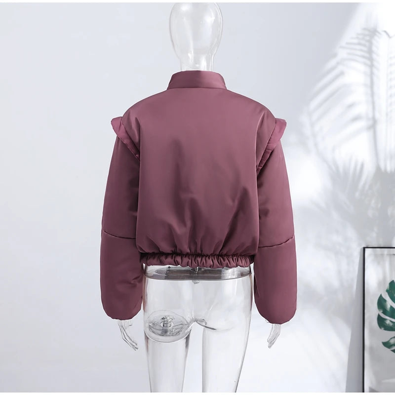 Fashion Y2K Satin Bomberjacke Damen Malve Puffärmel Cropped Reißverschluss Freizeit Jacke 2026 Frühling Lady Chic Street Mäntel Neu