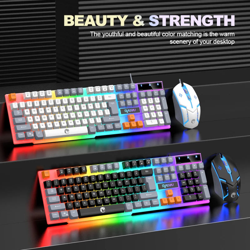 Clavier unique et souris de clavier RAIKU T26 Souris de clavier lumineuse trois tons Clavier de jeu tactile mécanique filaire