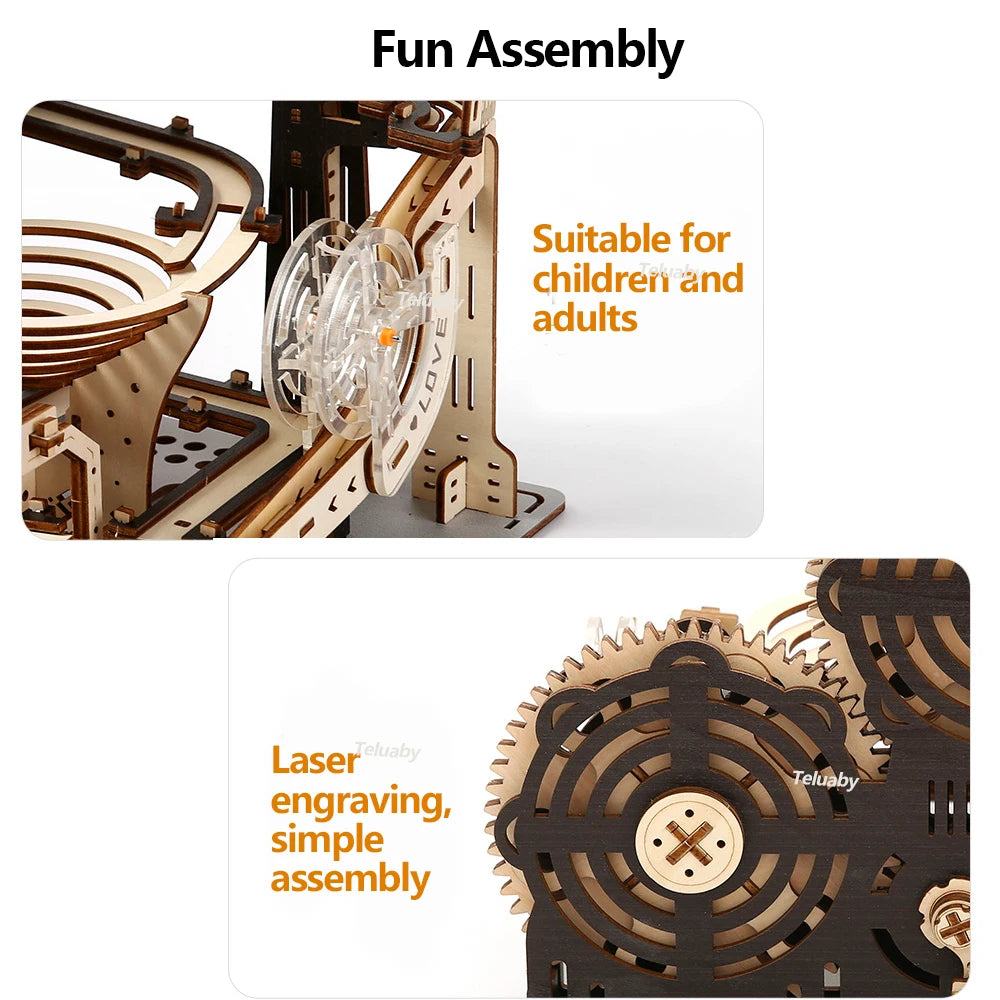 3D Holzpuzzle Murmelbahn Set DIY Aufbau Baukasten STEAM-Engine Lernspielzeug für Erwachsene Kinder Geburtstagsgeschenke
