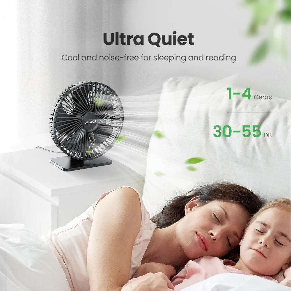 GAIATOP Schreibtischventilator Tragbarer USB Ventilator 90° Verstellbarer Kühlventilator Leise 3-Stufen-Einstellung Ultra Leise Geeignet für Zuhause, Schreibtisch, Büro