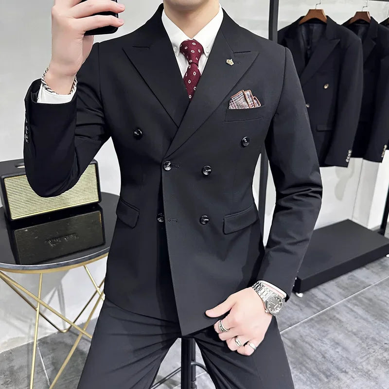S-7XL (Jacke+Weste+Hose) Mode-Boutique Gitter Anzug Formeller Business Herren Anzug 3-teiliges Set Bräutigam Hochzeitskleid Karierter Anzug Showbühne