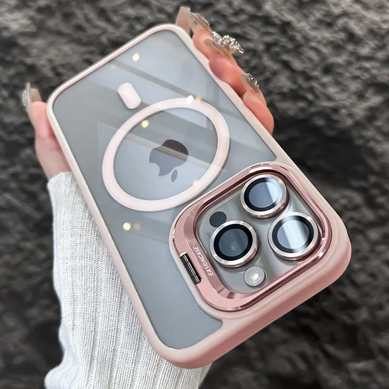 Luxuriöser Metallringhalter Hochtransparente stoßfeste Handyhülle für iPhone 16 15 14 13 12 11 ProMax Objektivschutzfolie