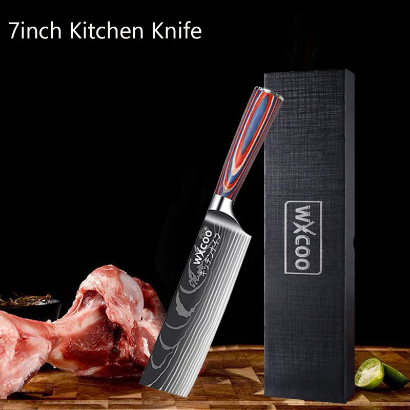 Professional Kitchen Chef's Knife Damascus Japanese Santoku Slicing Knife Meat Cleaver Stainless Steel Butcher Knife with Box