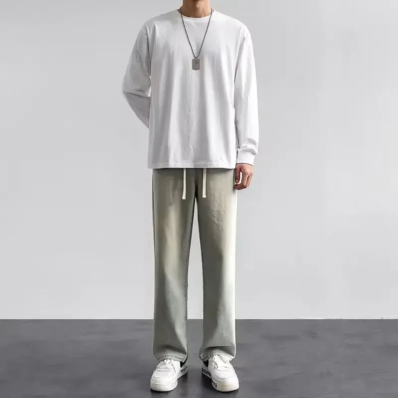 Jeans Homme Marque 2025 Version Coréenne Pantalon Décontracté Étudiant Streetwear Droit Ample Large Jean Baggy Noir Gris Bleu