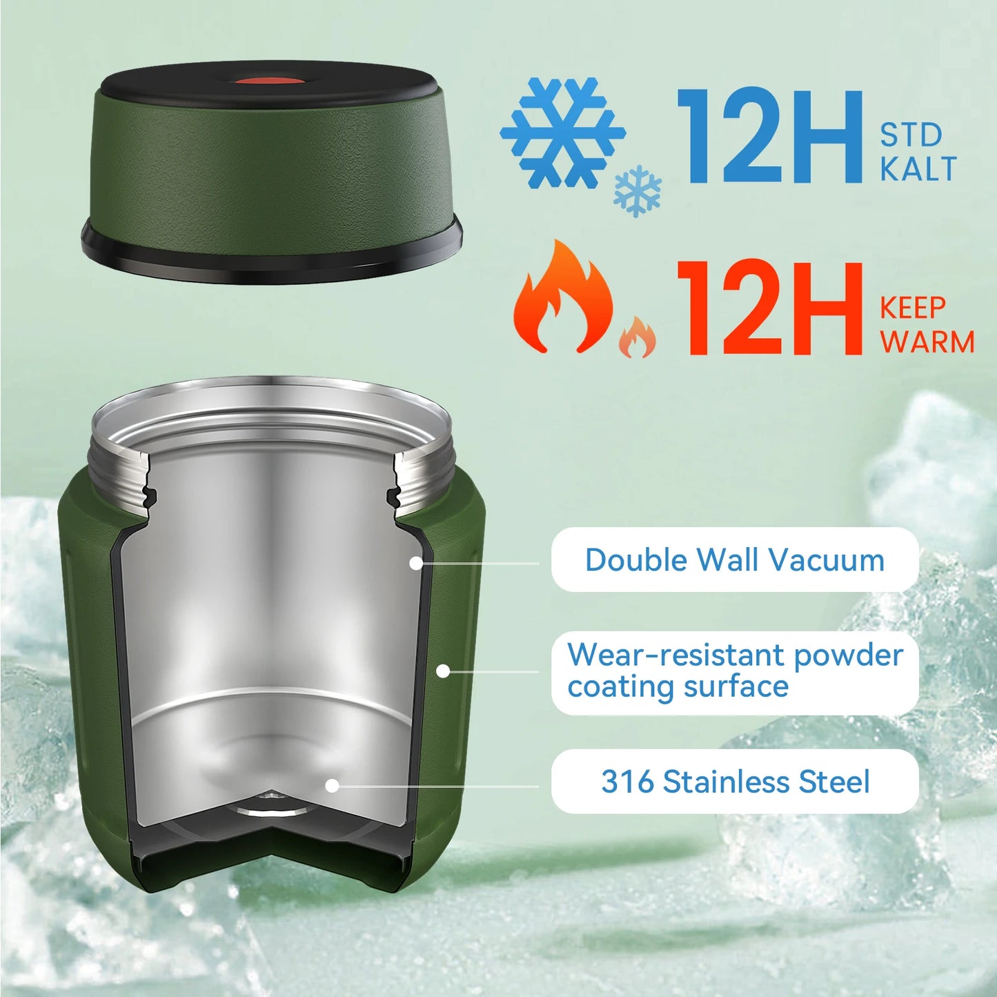 Fjbottle 500ml Essens-Thermoskanne, 316 Edelstahl Vakuumisolierter Essensbehälter mit Löffel Kinder-Brotdose