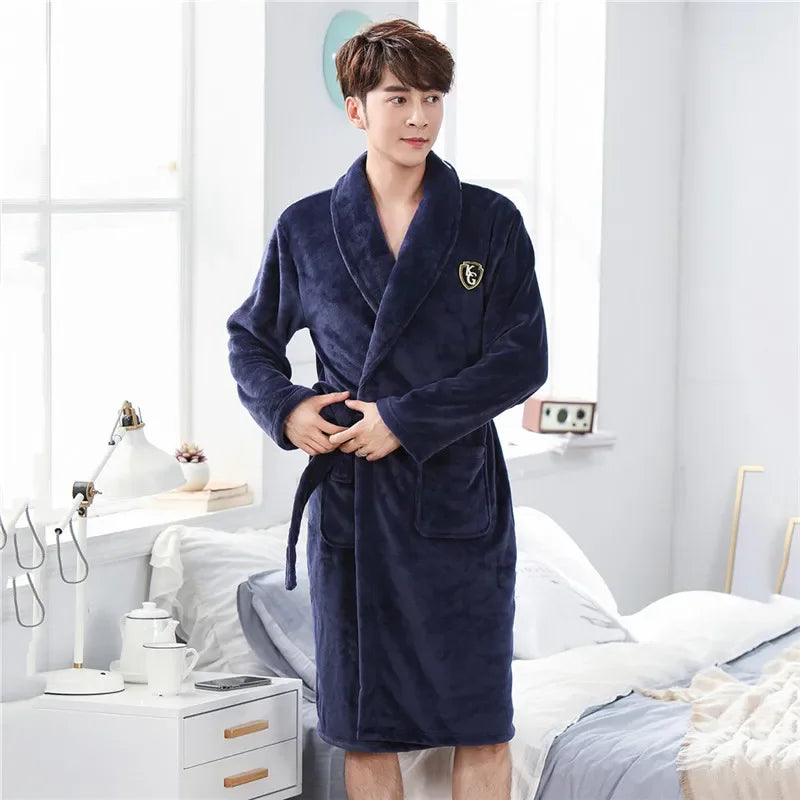 Peignoir Homme Polaire Épais Chaud Coral Fleece Flanelle Vêtement de Nuit Robe de Chambre Lingerie D'intérieur Vêtement D'intérieur Ample Peignoir