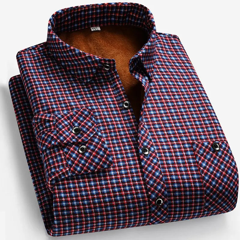 2025 Autumn and Winter Men's Fleece-lined Long Sleeve Shirt Business Casual Fashion Comfortable Non Ironing Versatile Top