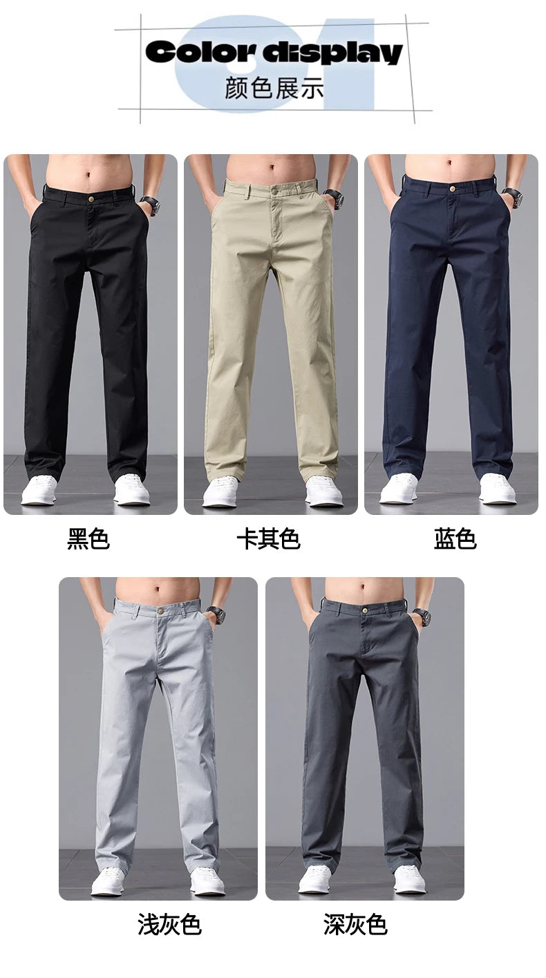 2025 Stretch Herrenhose Straight Fit Baumwolle Golfhose Herren Frühling Sommer Anzughose Büro Arbeit Freizeit Schwarz Marineblau Khaki