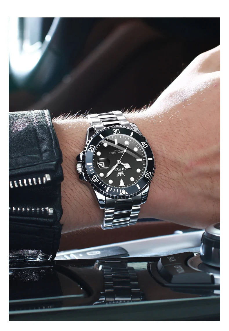 OLEVS 5885 Montre homme Marque originale Étanche Montre à quartz Bracelet en acier inoxydable Date automatique Montres cadeaux pour homme