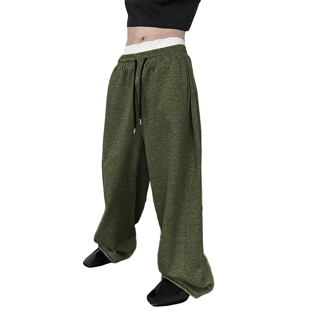 Pantalon de survêtement large Y2K Harajuku pour femmes, streetwear, ample, surdimensionné, gris, de sport, taille haute, avec cordon de serrage, décontracté
