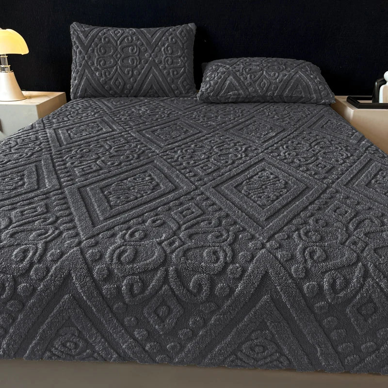 Jacquard Winter Dick Warme Korallen Plüsch Matratzenauflage Hohe Elastizität Rutschfest Atmungsaktiv Geeignet Schlafzimmer Weiches Bettlaken