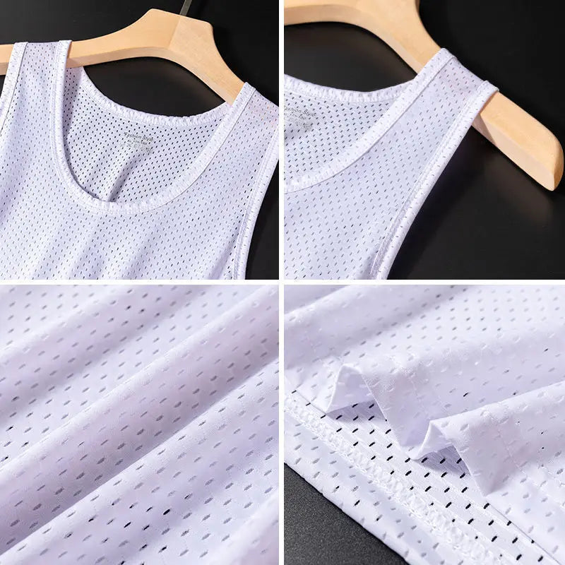 Débardeurs en maille de soie glacée pour hommes, séchage rapide, respirant, gilet, musculation, t-shirt sans manches, t-shirts de sport, débardeurs musculation