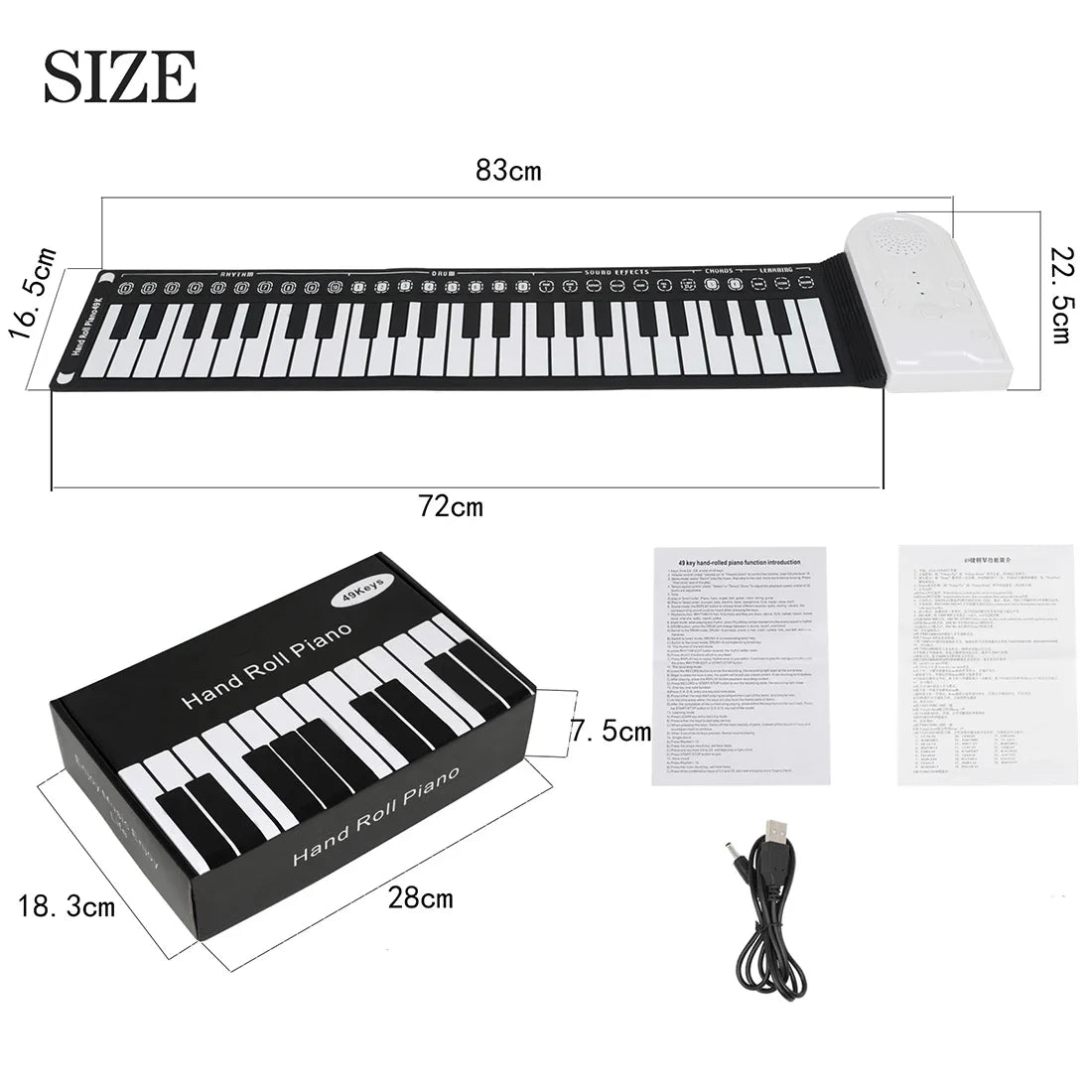 IRIN 49-Tasten Hand Roll Up Piano Silikon Tragbare Tastatur Musikinstrument für Bildung Faltbares Anfänger E-Piano