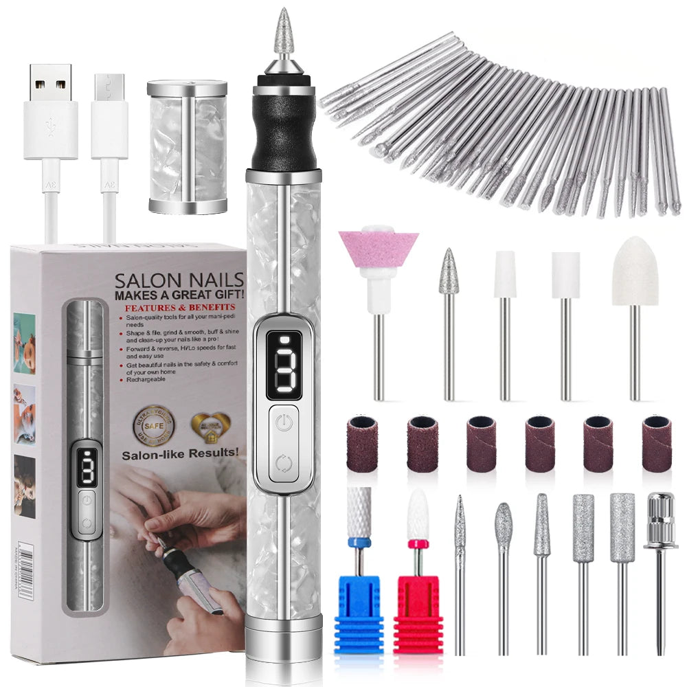 YIKOOLIN Tragbares elektrisches Nagelbohrerset, 4 Geschwindigkeiten, professionelles Maniküre-Pediküre-Set für Nagelsalons, Peeling und Polieren