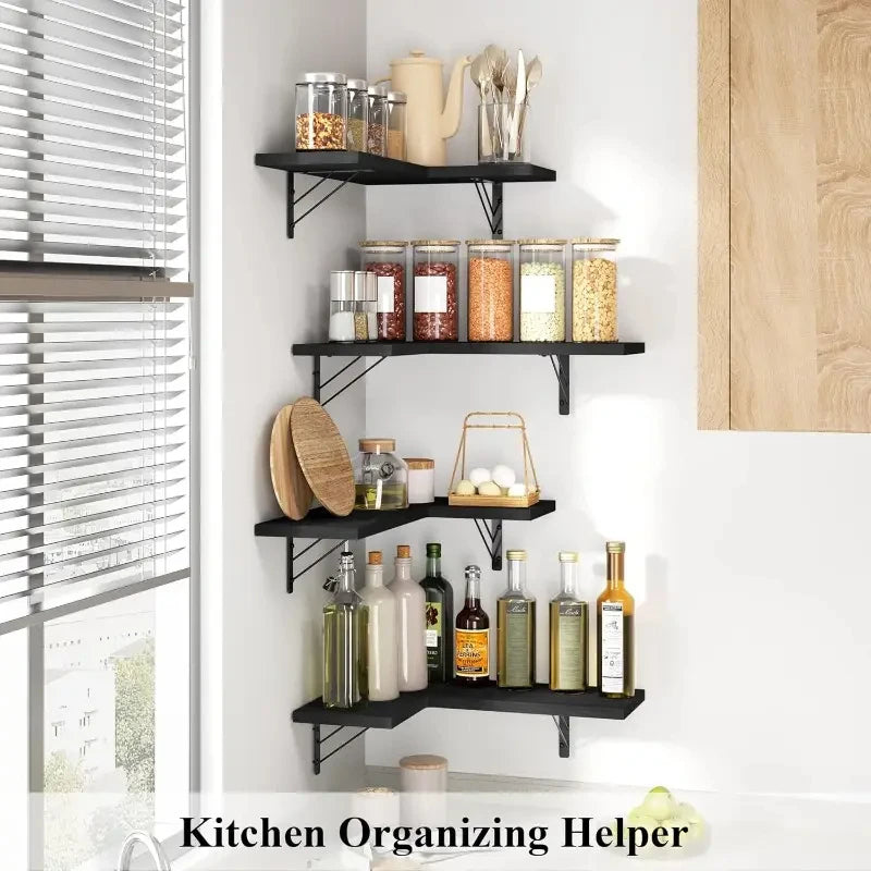 Platzsparende Eckwandregale, moderne Eck-Wandregale, filigrane Holz-Hängeregale zur Dekoration