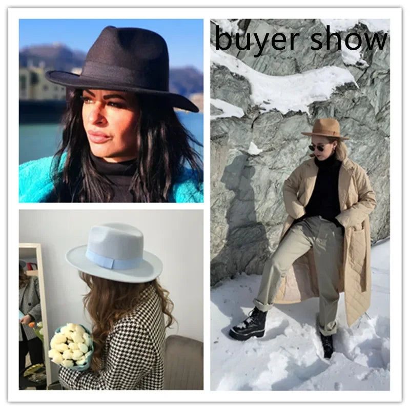 Chapeau Fedora Femme Chapeaux d'hiver pour femmes Bande de ruban Chapeau homme Large bord Classique Beige Mariage Eglise Chapeau melon Nouvelle casquette chapeau femme