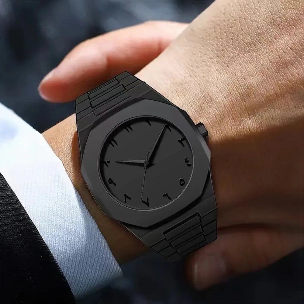 Nouvelle Montre Homme Tendance Simple Noire Montres Quartz Homme Chiffres Arabes Bracelet Casual Goutte d'Huile