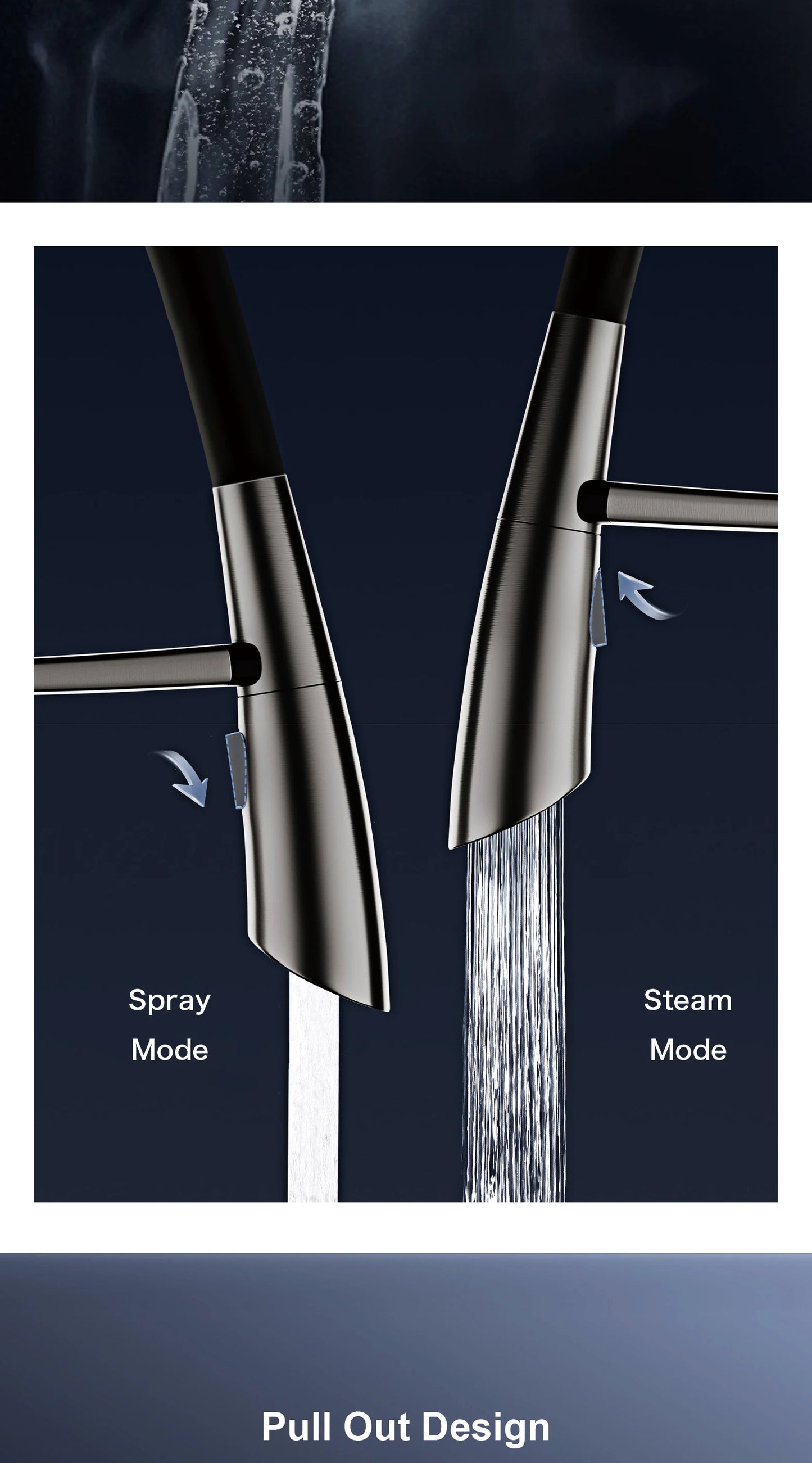 Mitigeur de cuisine Gestan en laiton brossé doré avec interrupteur tactile, cartouche céramique monotrou, robinet d'évier eau chaude et froide
