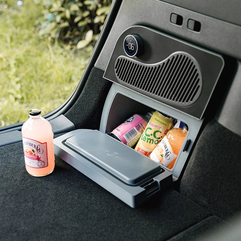 Für Tesla Model Y & Highland 16L Auto-Kühlschrank, tragbarer Kompressor-Gefrierschrank – 5-Sitzer Camping-Kühlbox, für frische Lebensmittel unterwegs