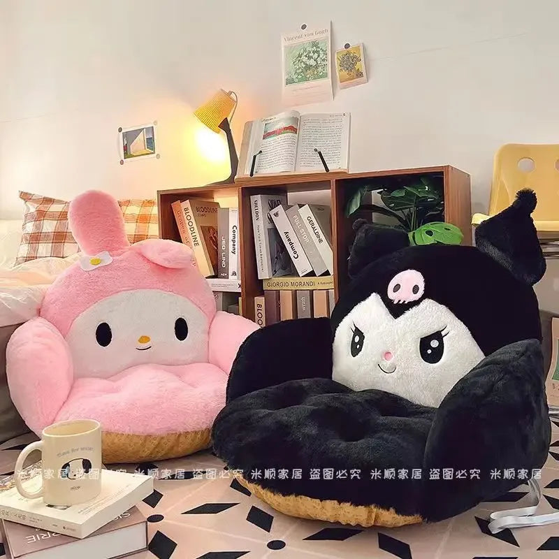 Kawaii Cinnamoroll Big Size Süßes Plüsch Halb Umgeben Schwarzes Kuromi Kissen Rückenlehne Schlafsaal Büro Rutschfestes Stuhlkissen