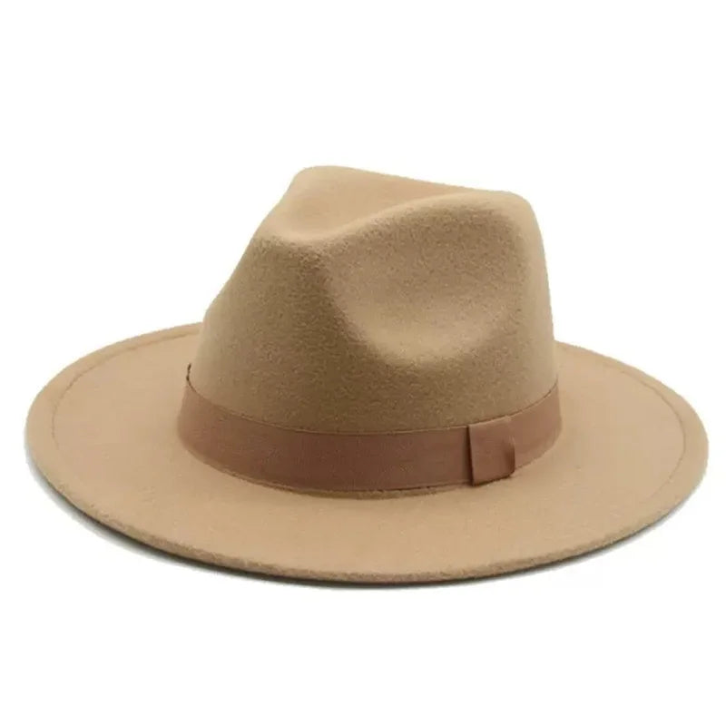 Chapeau Fedora Femme Chapeaux d'hiver pour femmes Bande de ruban Chapeau homme Large bord Classique Beige Mariage Eglise Chapeau melon Nouvelle casquette chapeau femme