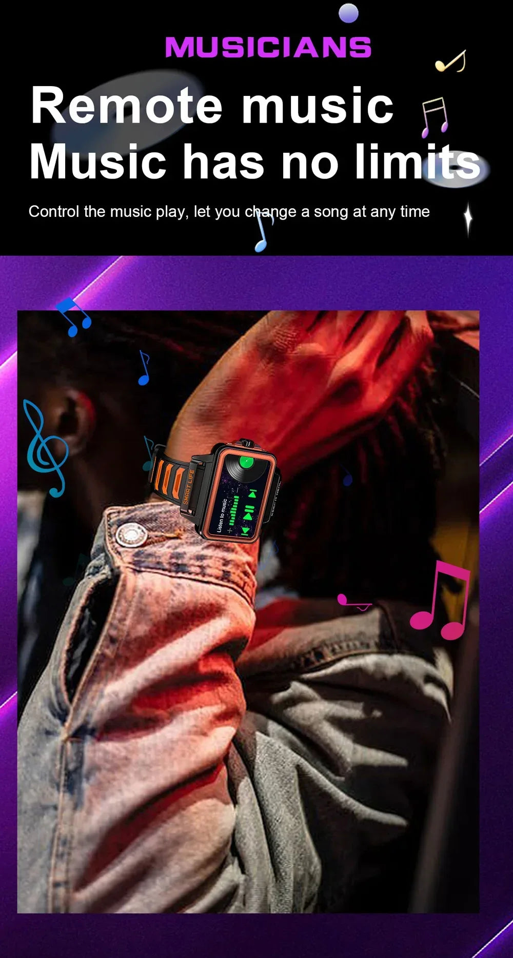 Hip-Hop-Fashion-Persönlichkeit Smartwatch 1,57 Zoll HD-Bildschirm 24h Kontinuierliche Herzfrequenz Schlafmonitor Spiel Wasserdichte Smartwatch