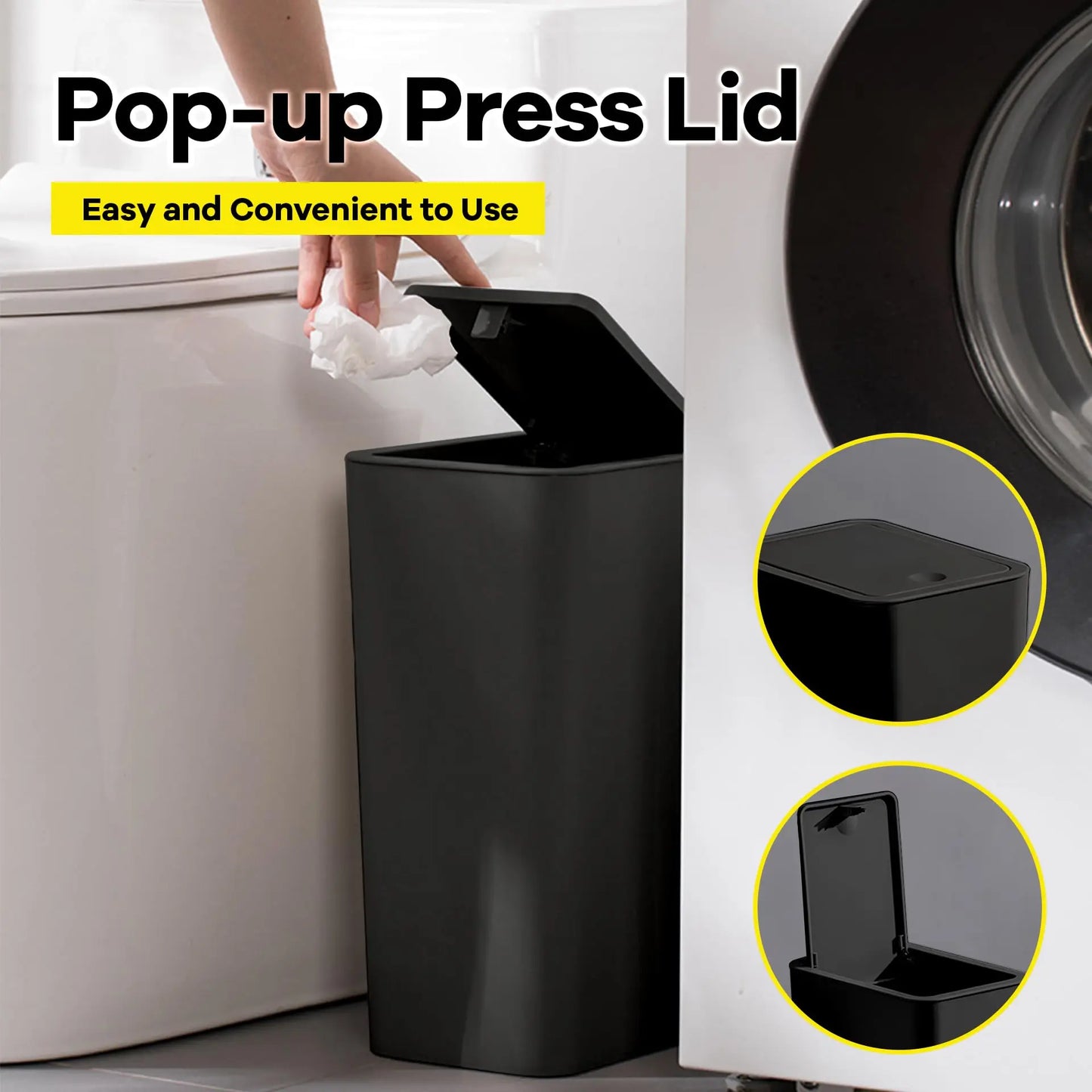Badezimmer Mülleimer-10L Kleiner Mülleimer mit Druckdeckel für Toilette, Schlafzimmer, Wohnzimmer – Kunststoff-Abfalleimer mit Pop-up-Deckel