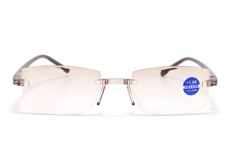 Lunettes de lecture anti-lumière bleue pour femmes, monture sans bords à découpe diamantée, pour hommes, anti-fatigue, hypermétropie, presbytie +1,5