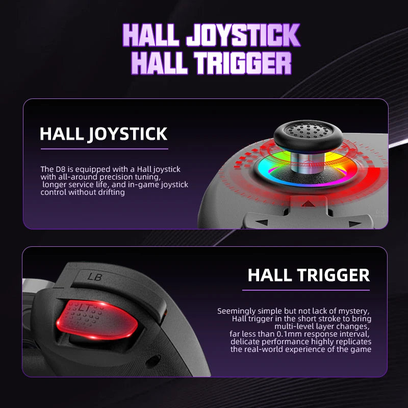 VILCORN D8 Gaming Dual-Hall-Effekt RGB Controller Streaming Gamepad für Tablet Android PS4 Switch PC Joystick