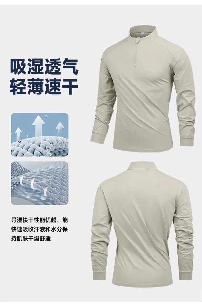Herren Langarm Performance Shirt mit halbem Reißverschluss – feuchtigkeitsableitendes, schnelltrocknendes Sport-Polo für Outdoor-Sportarten & Fitnesstraining