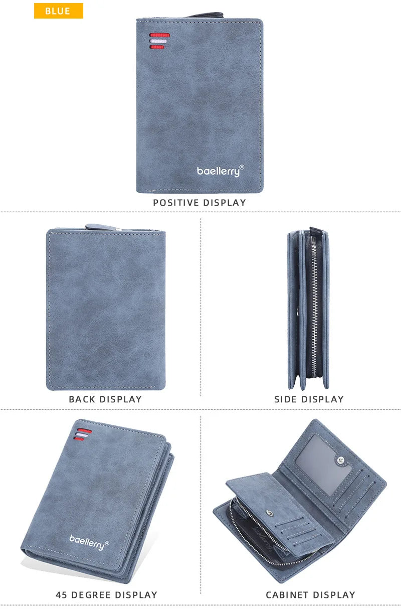 Baellerry Portefeuilles en Cuir pour Hommes Fermeture Éclair Porte-Monnaie Court Hipster Porte-Cartes de Crédit Inserts Portefeuilles Vintage