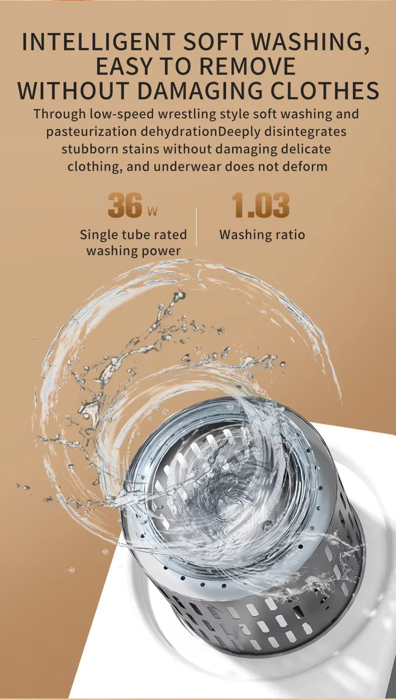 Mini lave-linge portable mural 7L avec double tambour indépendant et séchoir, avec outils de nettoyage du linge